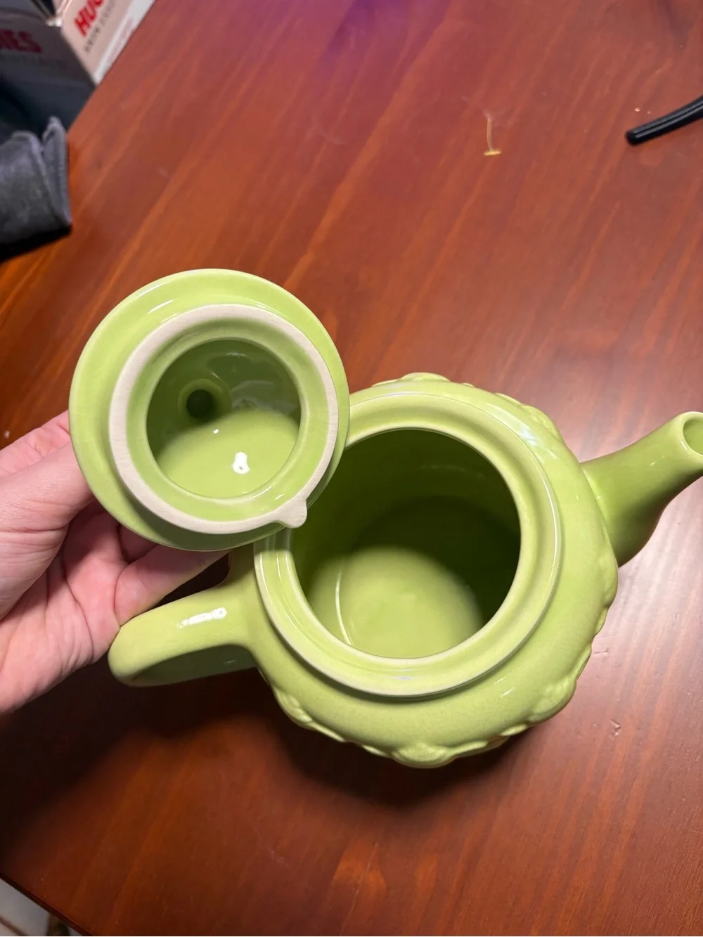 *Rare* Green Ceramic 'Tea' Teapot with Embossed Teapot Motif